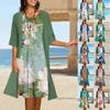 Women's Two-piece Dress Printed Vest Medium Length Dress Cardigan Jacket Suit