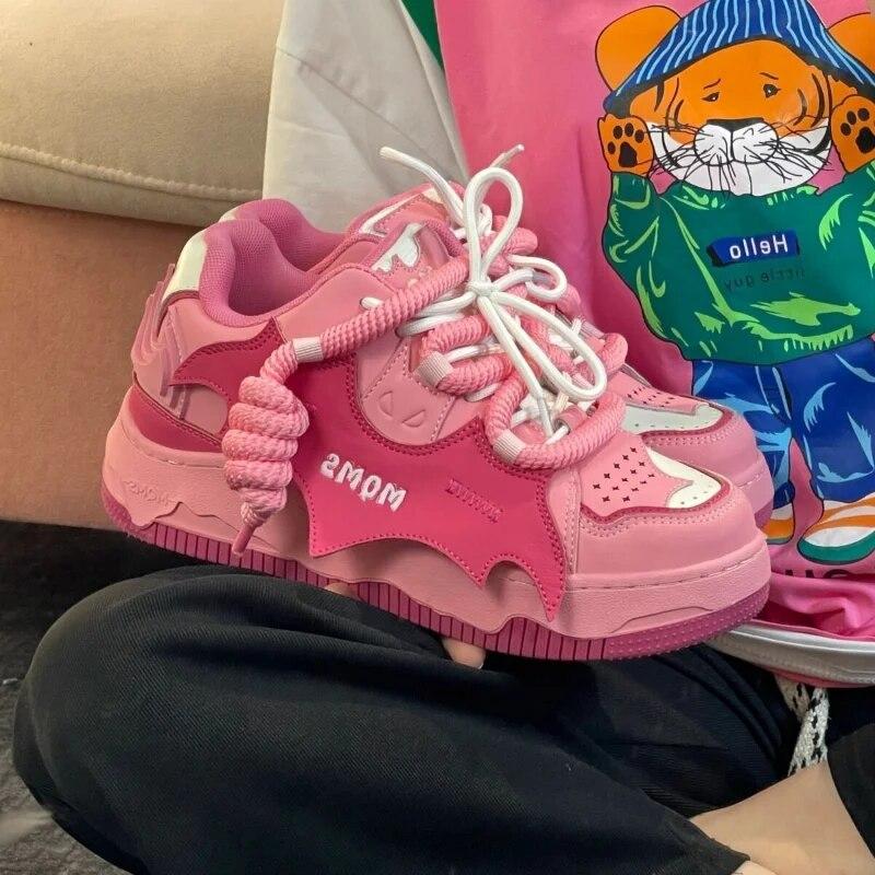New Women's Vulcanized Shoes New Y2K Kawaii Pink Platform Sports Shoes Korean Style Women's Shoes Hip Hop Style Casual Shoes