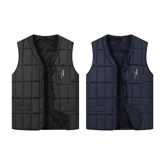 Yousheng мужской жилет с V-образным вырезом без рукавов однобортный стеганый жилет пальто с карманами на молнии однотонная плюшевая подкладка утолщенный терможилет куртка