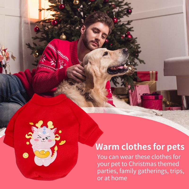 Pet New Year Clothes Cold Weather Thermal Dog Coat With Dragon Pattern Autumn Winter Pet Sweatshirt For Dog Cat Rabbit