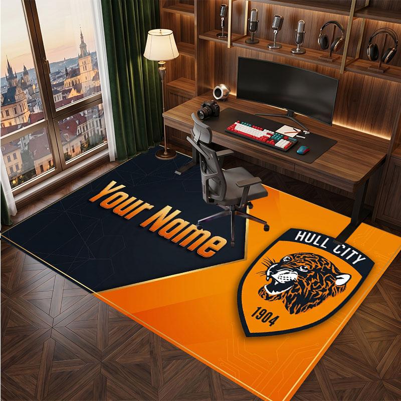 Hull City Custom Crystal Velvet Rug, Personalized Name Text Print, Football Logo Soft Non‑Slip Floor Mat Home Decor Gift