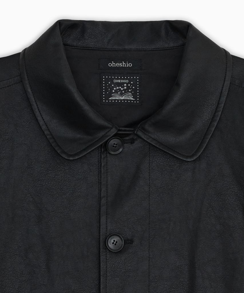 OHESHIO Signature Label Vegan Leather Jacket, Black