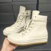 Осень Зима Новые Белые Высокие Кеды на Толстой Подошве Мужские и Женские Спортивные Ботинки Парный Стиль Молния Коровья Кожа Уличная Мода Ботинки Унисекс