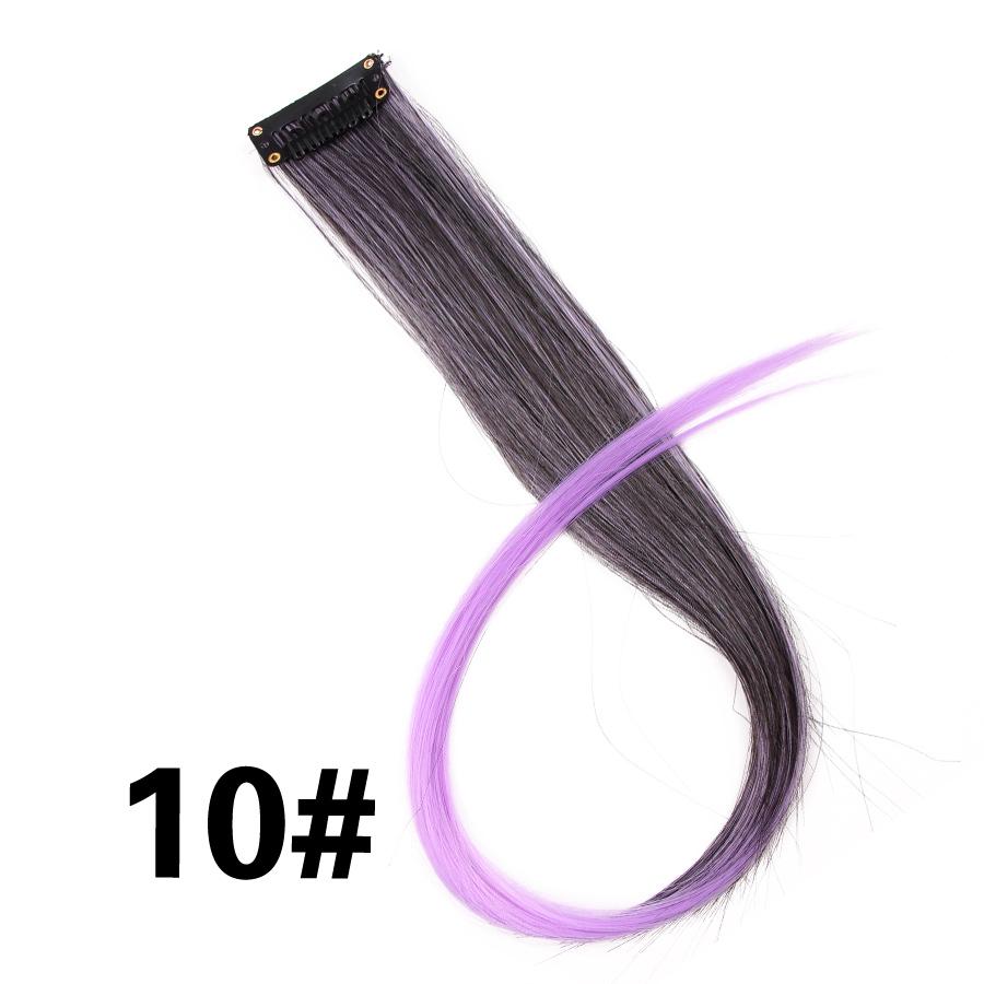 Clip In One Pieces Hair Extensions Straight Ombre Purple Blue Pink Extension Hair Women Synthetic False Fake Hair