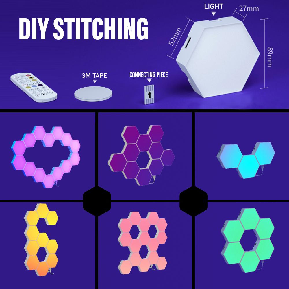 RGB Bluetooth Светодиодный Шестиугольник Внутренний Настенный Светильник Управление через Приложение Пульт Дистанционного Управления Ночники Комната для Компьютерных Игр Спальня Прикроватные Украшения