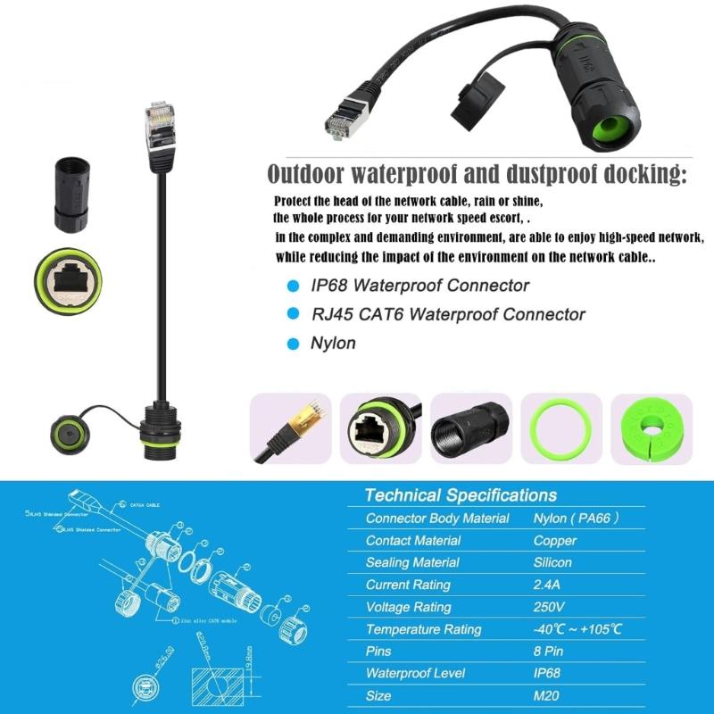 RJ45 Connector Waterproof Ethernet Cable Connector Circular Connector Signal Panel IP68 8P8C Connector for Home Networking