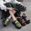 Genuine Leather Breathable Hand Woven Peep Toed Sandals Retro Commuter Women's Platform Shoes