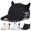 Baseball Cap Hat Iron Ring Cow Horn Spring Summer Autumn Punk Hip Hop Rock Adjustable Unisex Men Women Outdoor Casual Cotton Snapback