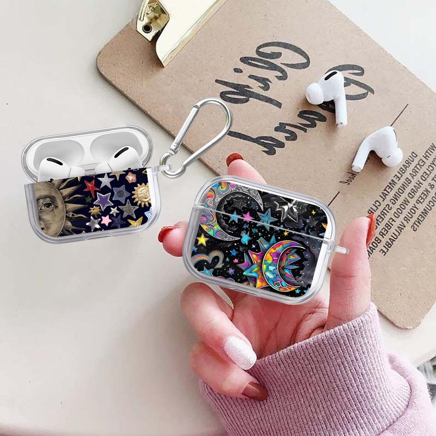 Чехол со звездным и лунным узором для Airpods 2 Pro Pro2 3 Pro3 1 4 Прозрачные чехлы-накладки для наушников