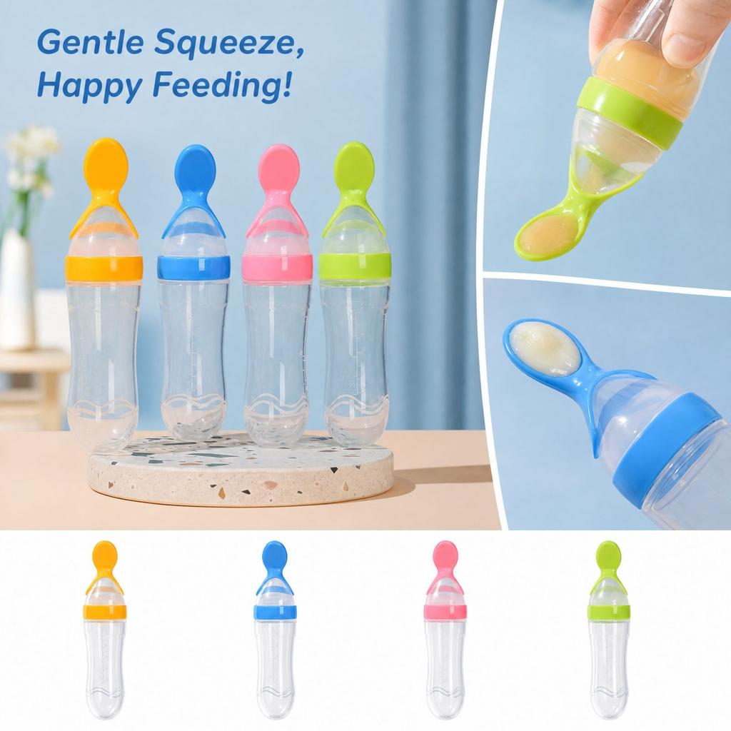 Baby Silicone Food Feeder with Bottle for Cereal, Puree, Soup and – Round Bottom, 120 ml