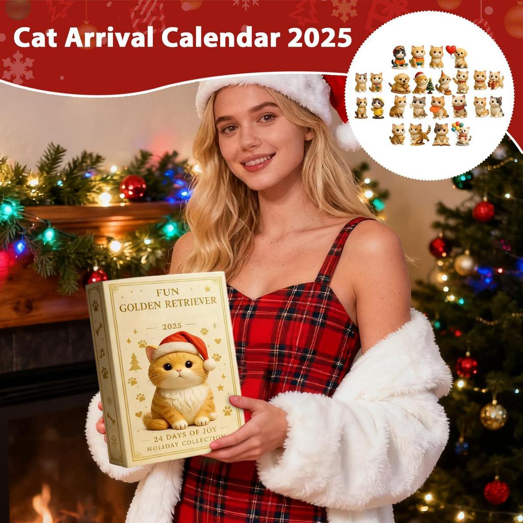 Cat Lover Christmas Advent Calendar, 24 Days Countdown with 2D Acrylic Ornaments for Christmas Tree Decor, Home, Adults Kids