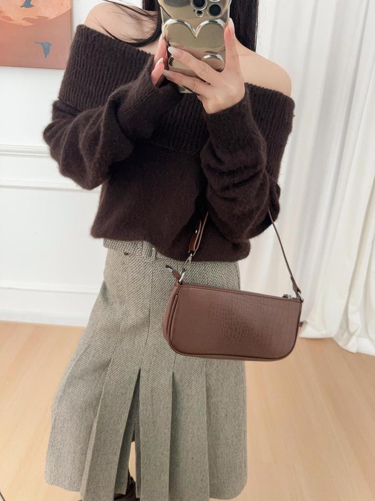 Women's One-Shoulder Knit Pullover Sweater: Off-Shoulder, Long Sleeve, Soft & Brushed - Autumn/Winter Collection