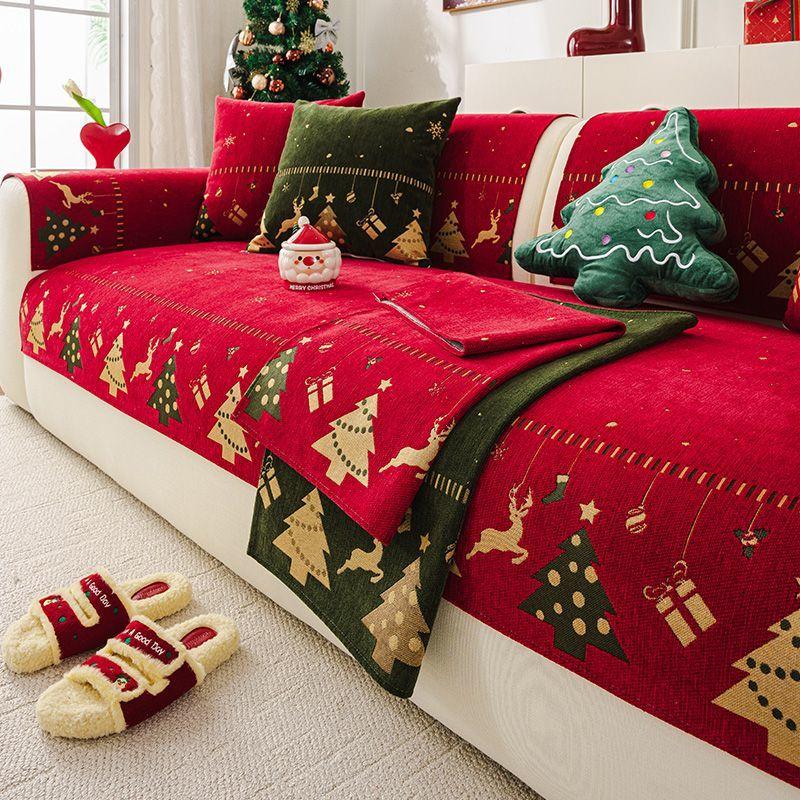 Chenille Christmas Sofa Cushions—All-Season, Minimalist, Non-Slip Seat Cushions and Sofa Covers