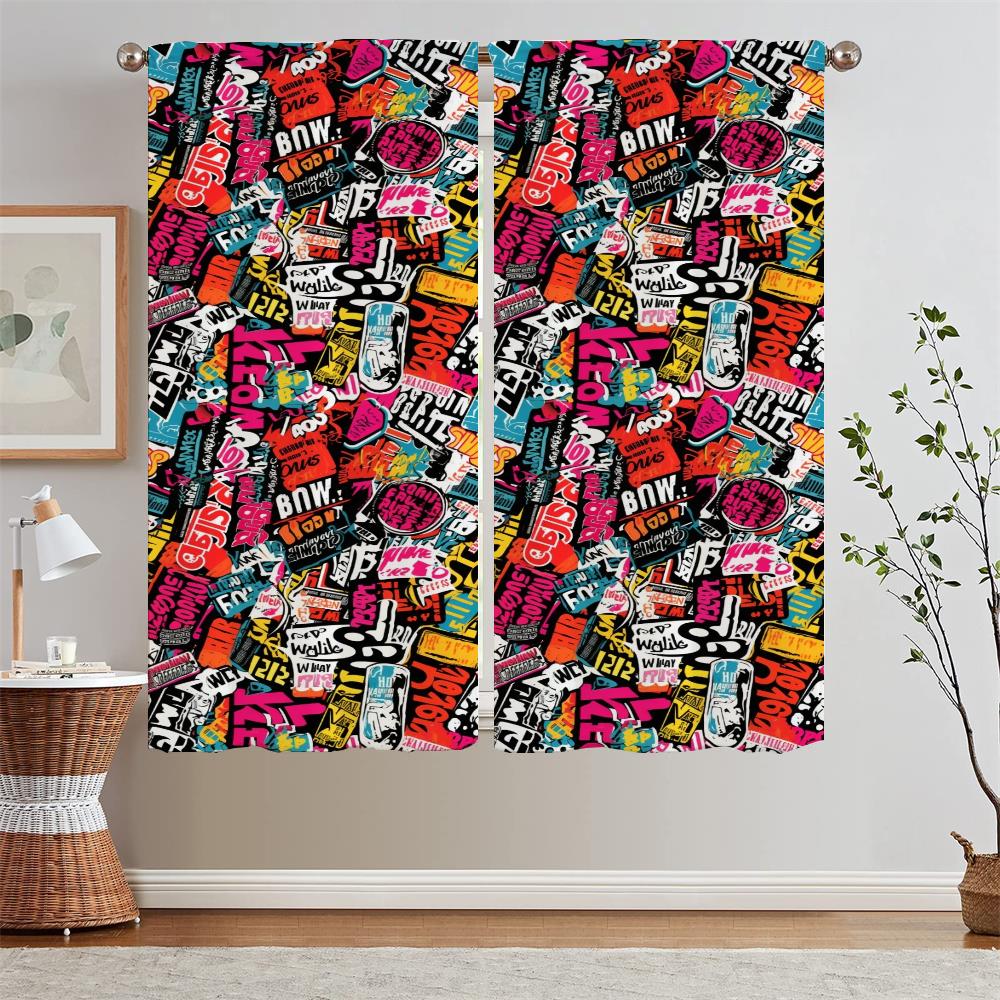 Уличный элемент Граффити Кухонные шторы для дверей Шифоновая штора Подхваты Шторы Детская комната Дом и Декор Перегородка