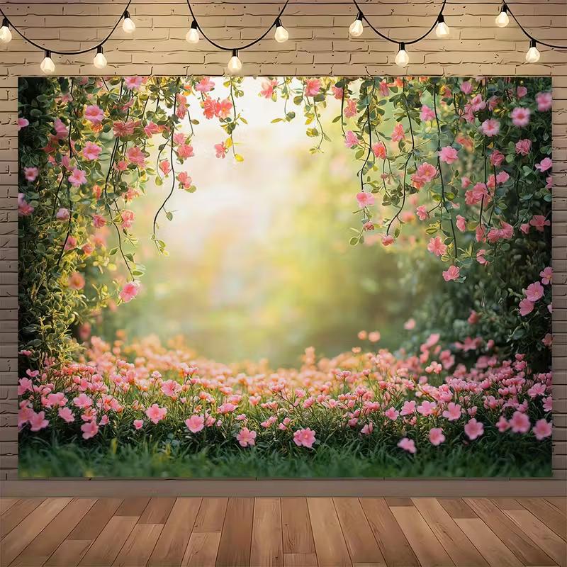 2D Фон для фотосъемки Сад розовых цветов на пружине