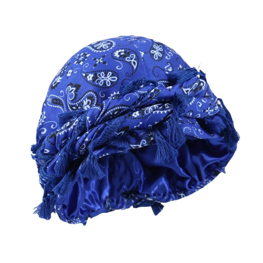 Tassel Durag Satin Lined Skull Cap, Soft Cotton Pirate Head Wrap, Adjustable Fringe Tassel Bandana, Hip Hop Hair Protection Bonnet for Men Women