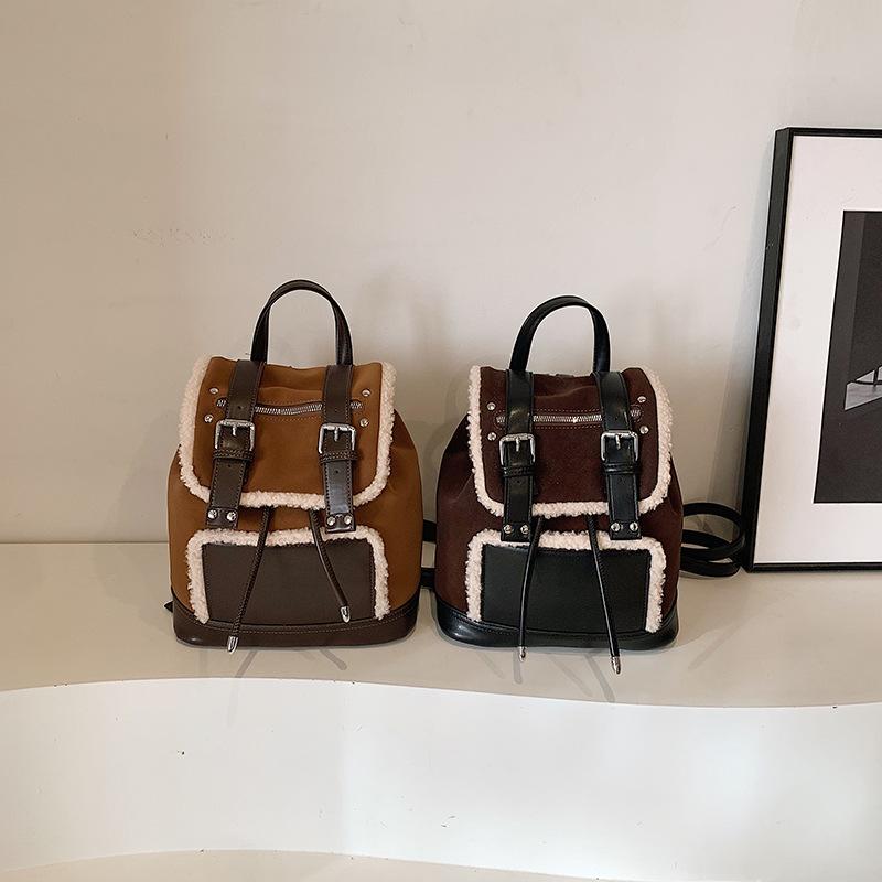Осенне-зимний ретро матовый рюкзак на кулиске женский новый рюкзак из овечьей шерсти с текстурой внахлестку, портативный