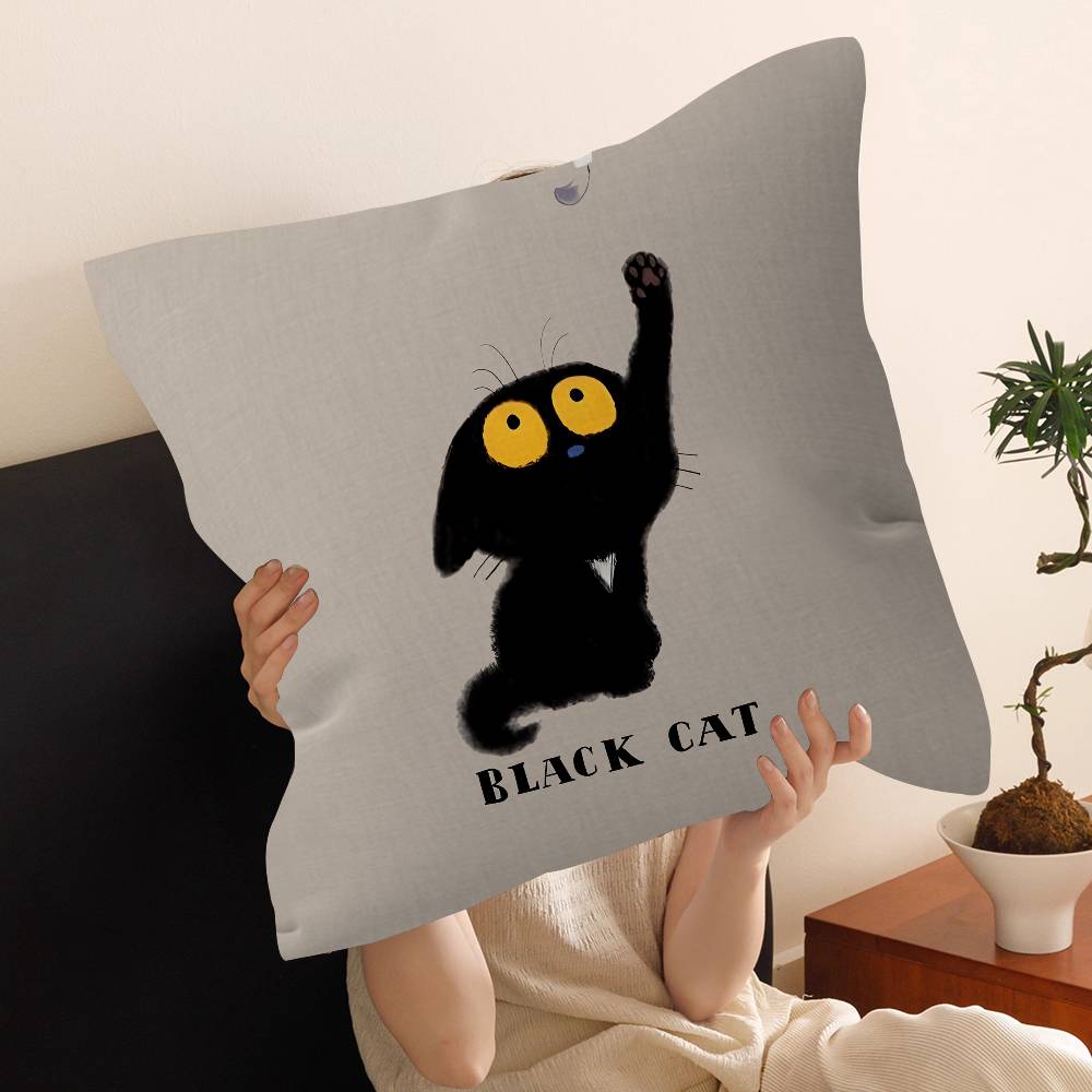 Black Cat Pillow Covers Cartoon Sofa Decorative Home Doublesided Printing Short Plush Cute Cushion Cover