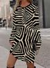 3D Color Oil Print Dress, Women's Autumn Long Sleeved Round Neck Casual Mini Dress Vestidos De Mujer