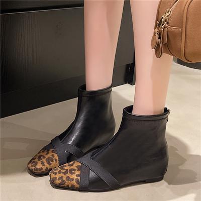 Осенние ботильоны на скрытой платформе 2025 Мода Квадратный носок Молния Комбинированные Мягкая подошва Нескользящие Низкий каблук Одинарные