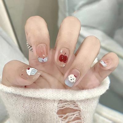 Милые детские конфеты, фруктовая выпечка, румяна, сладкие и модные накладные ногти, 30 штук съемных элементов нейл-арта