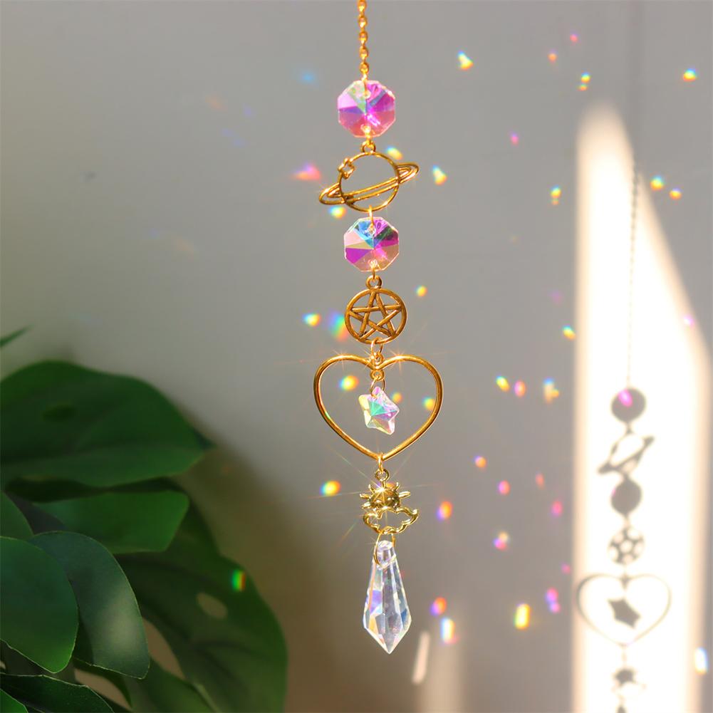 Crystal Sun Catcher Windchimes Metal Rainbow Prism Window Crystal Light Catcher Hanging Glass Prisms Garden Decoration Outdoor