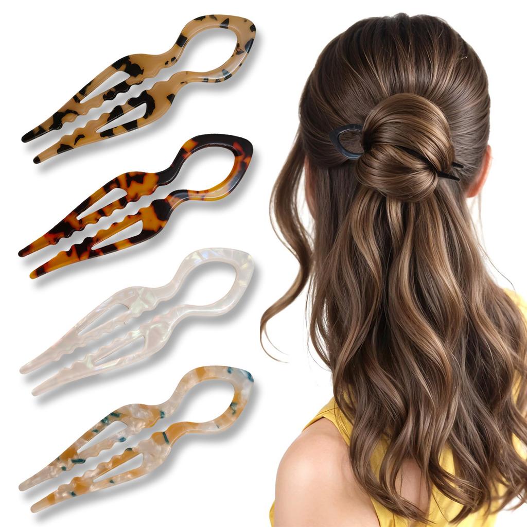 U-Shaped Hair Sticks Tortoiseshell Acrylic Anti-Slip Hairpin for Women Hair Stick Bun Comb Acetate Hair Clips Hair Accessories