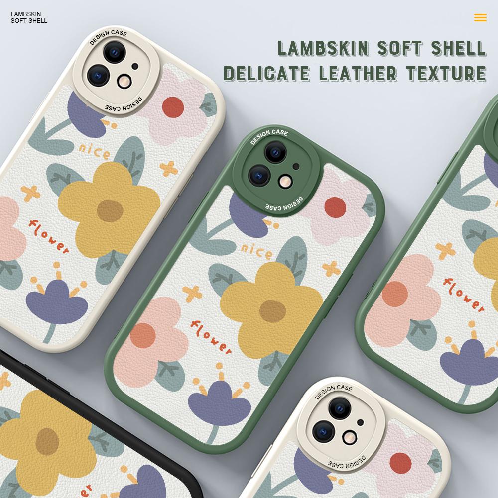 Girls Lovely Slim Cartoon Beautiful Flowers Leather Back Casing PU Leather Cover Phone Case for OPPO Reno Realme OnePlus