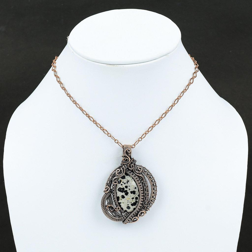 Подвеска из медной проволоки с далматинской яшмой Подвеска из медной проволоки, подвеска ручной работы с драгоценными камнями Подвеска из меди для упаковки подарков Ювелирные изделия