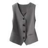 Women Vest Sleeveless Single-breasted Western Style Slim Fit Cardigan Suit Coat Pure Color V Neck Formal