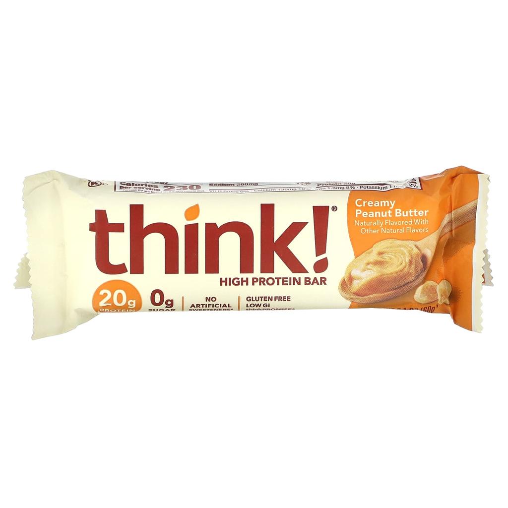 Think!, High Protein Bar, Creamy Peanut Butter, 10 Bars, 60 G (2.1 Oz) Each
