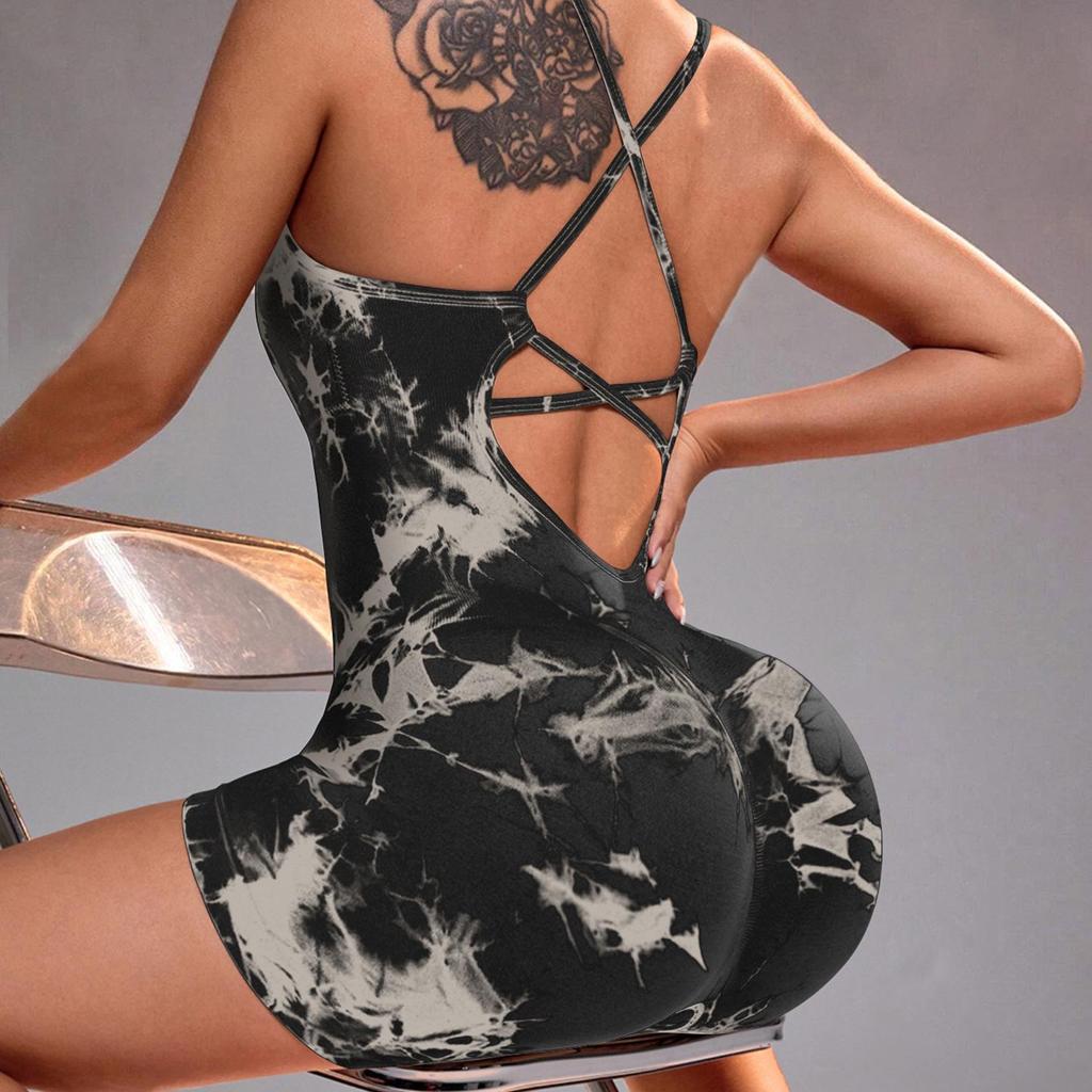 Seamless Tie-Dye One-Piece Yoga Suit: High-Waist, Hip-Lifting, Back-Detail for Fitness