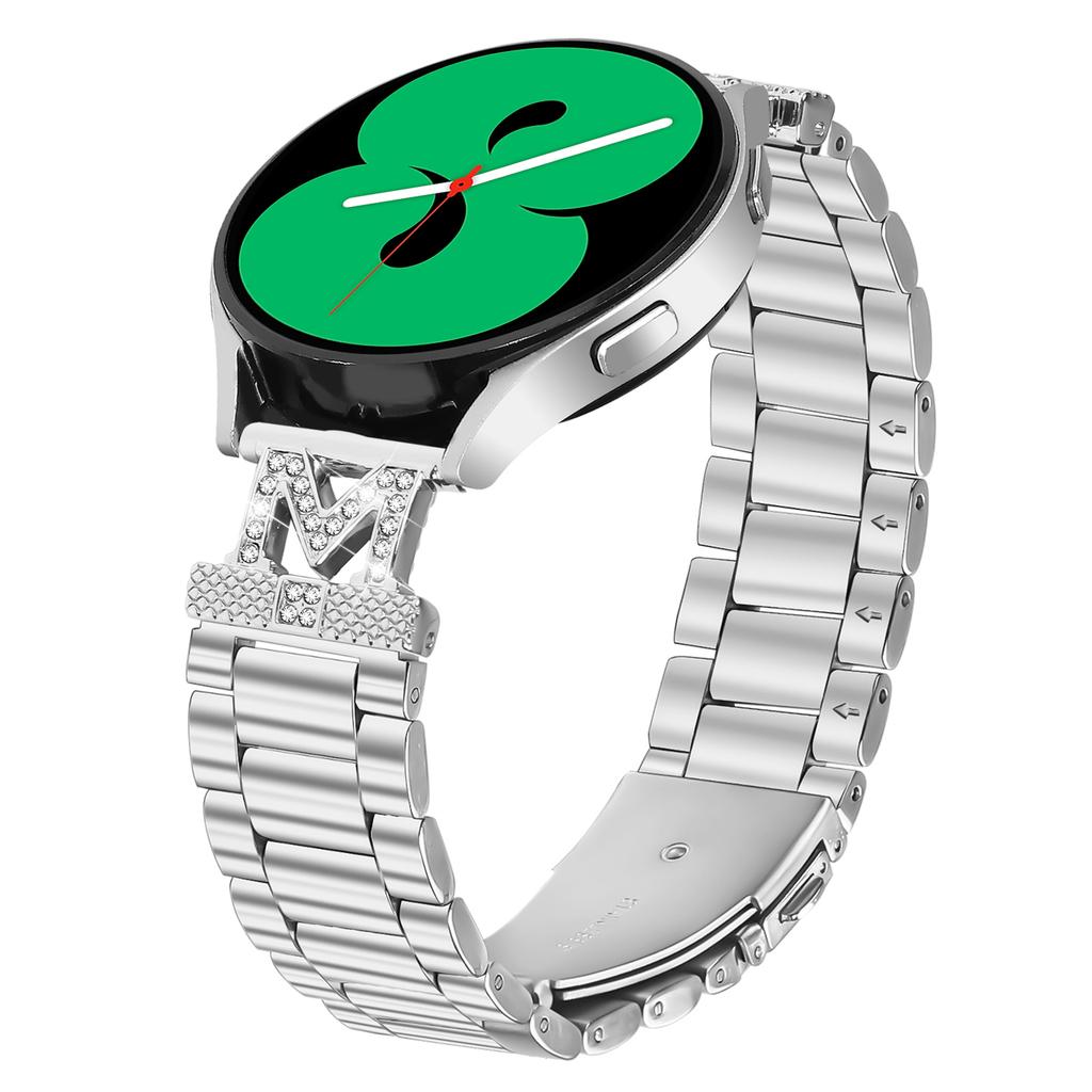 For Verizon GizmoWatch 2 Strap Rhinestones Decor 3-Bead Silver Stainless Steel Watch Band