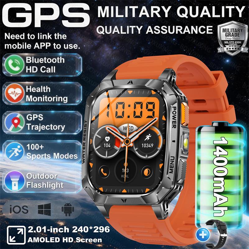 1400 мАч Супер Батарея Прочные Взрослые Умные Часы 2,01 дюйма GPS Траектория 3ATM Водонепроницаемые BT Звонки Спортивные Умные Часы Мужские Новые