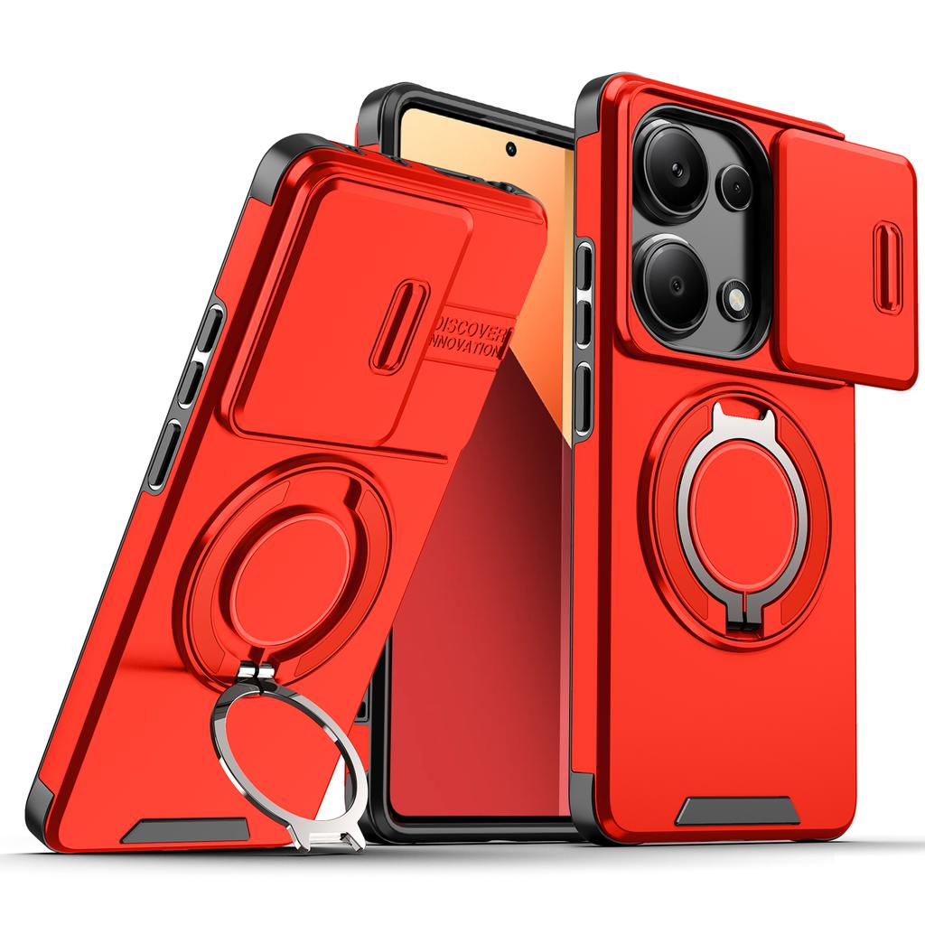 Магнитный металлический кольцевой держатель Бронированный чехол для Xiaomi Redmi Note 13 5G Note13 Pro 4G 14S Сдвижное окно Защита объектива Чехол для телефона
