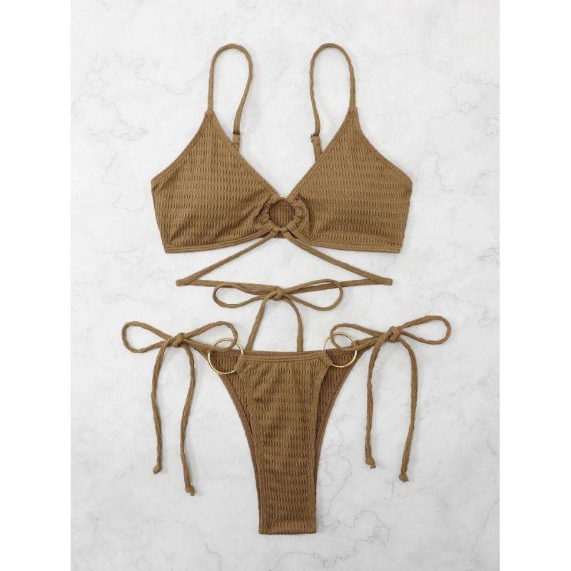 Женский купальник, сексуальный комплект бикини, однотонный кружевной купальник