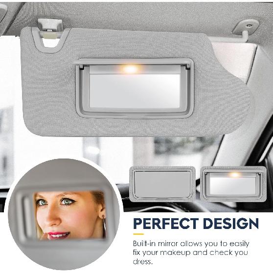 Right Passenger Side Sun Visor With Light For Nissan Altima 2013 2014 2015 2016 2017 2018, Without Sunroof Replaces 96400-3TA2A Gray