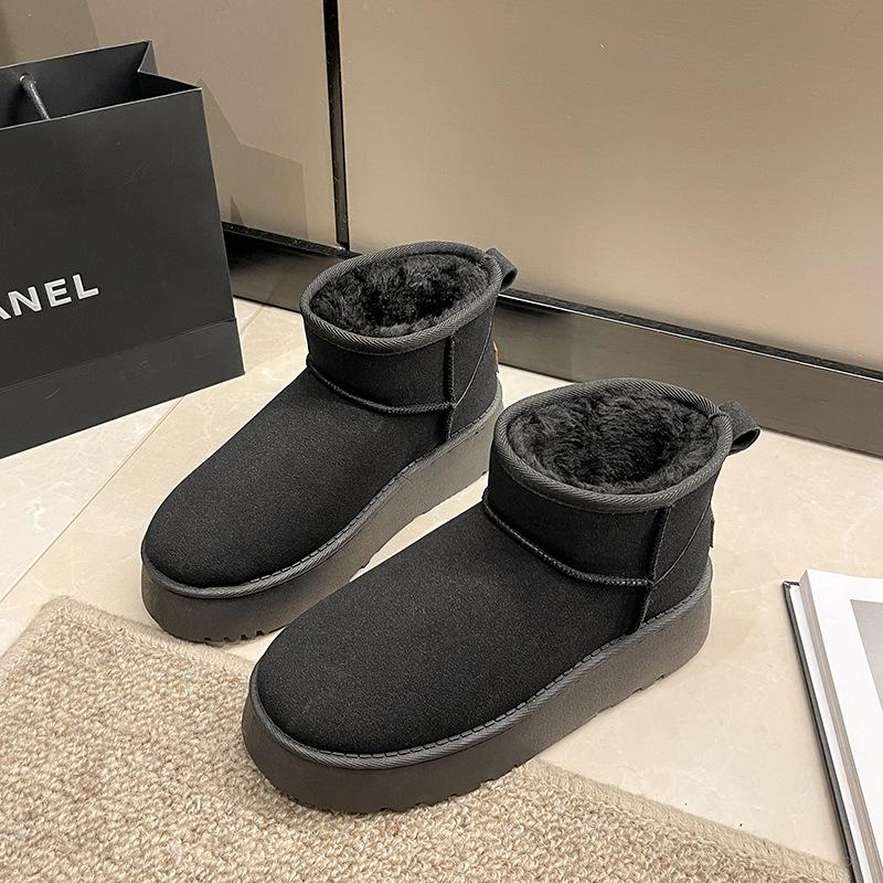Зимние сапоги на толстой плюшевой платформе, женские зимние теплые ботинки из хлопка и меха, женские ботильоны из искусственной замши без застежек, туфли на платформе