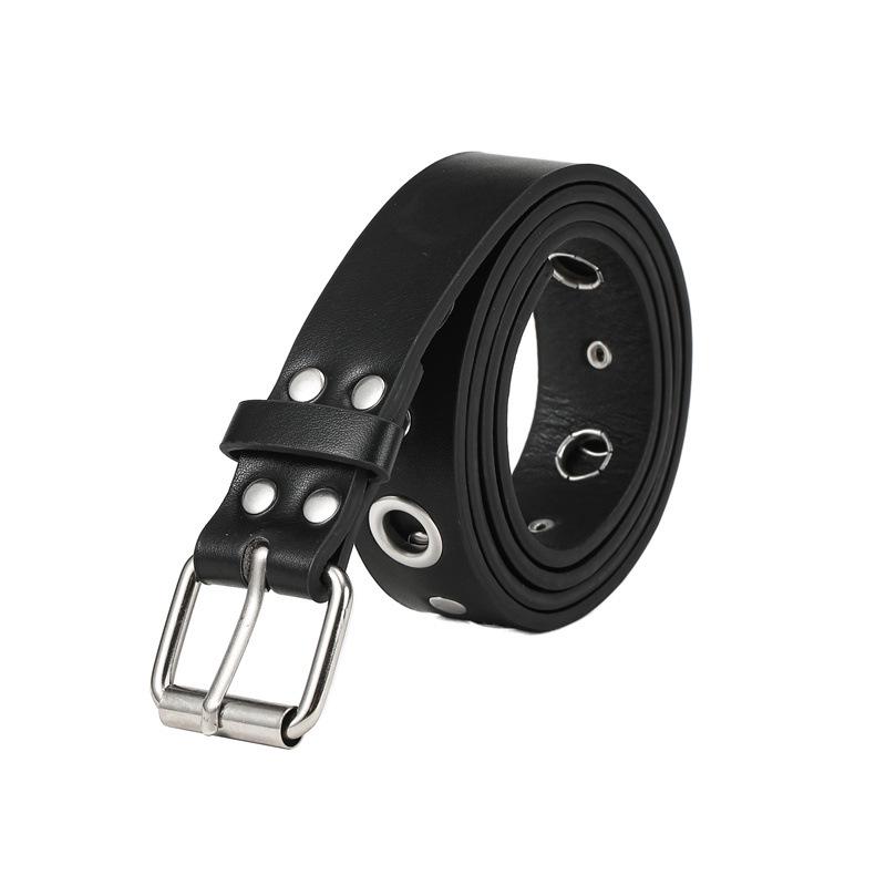 Women's Trendy Punk Leather Belt with Circle Buckle and Metal Chain Decoration