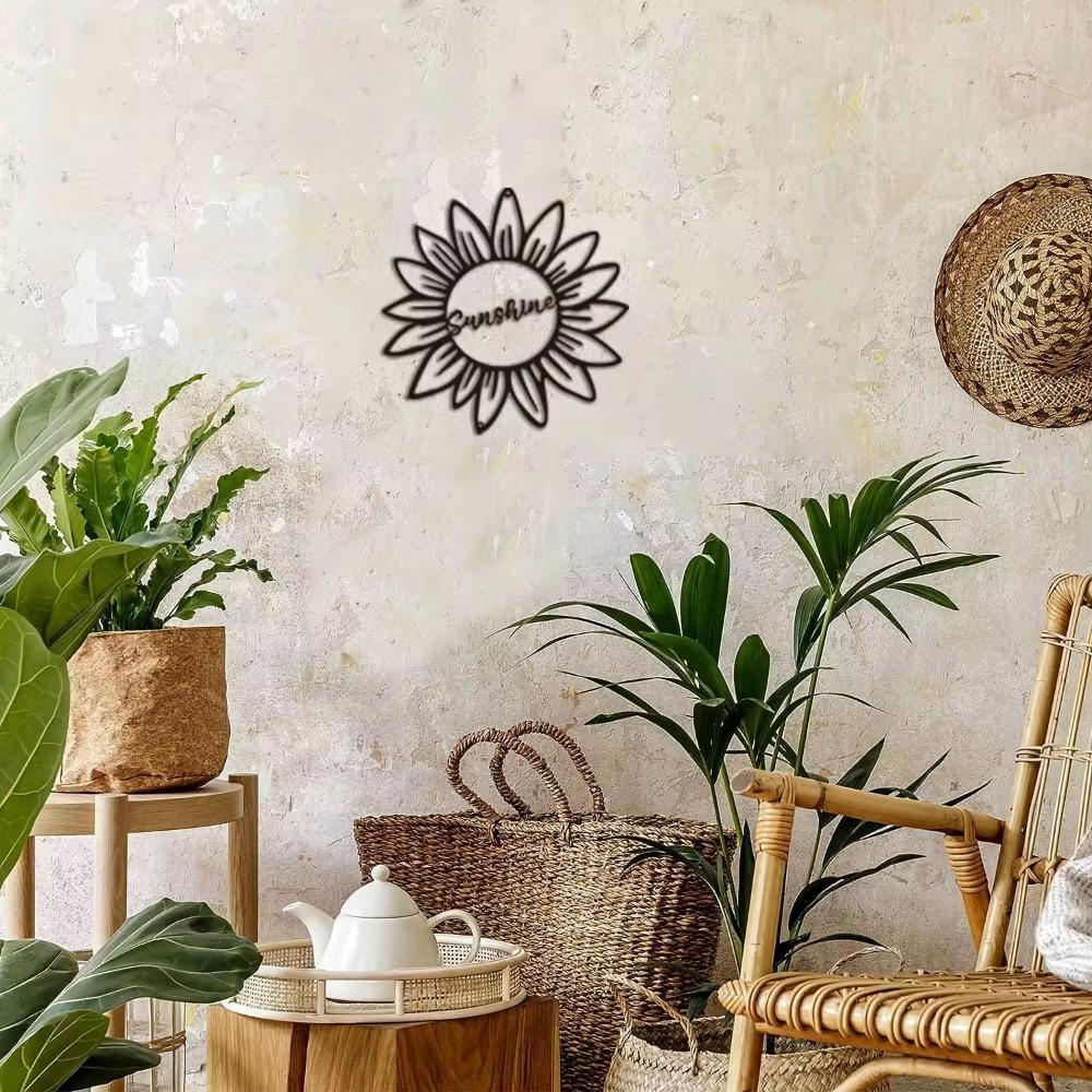 Metal Sunflower with Sunshine Sign - Modern Wall Art for Bedroom and Living Room, Stylish Interior Home Decoration, Perfect Gift