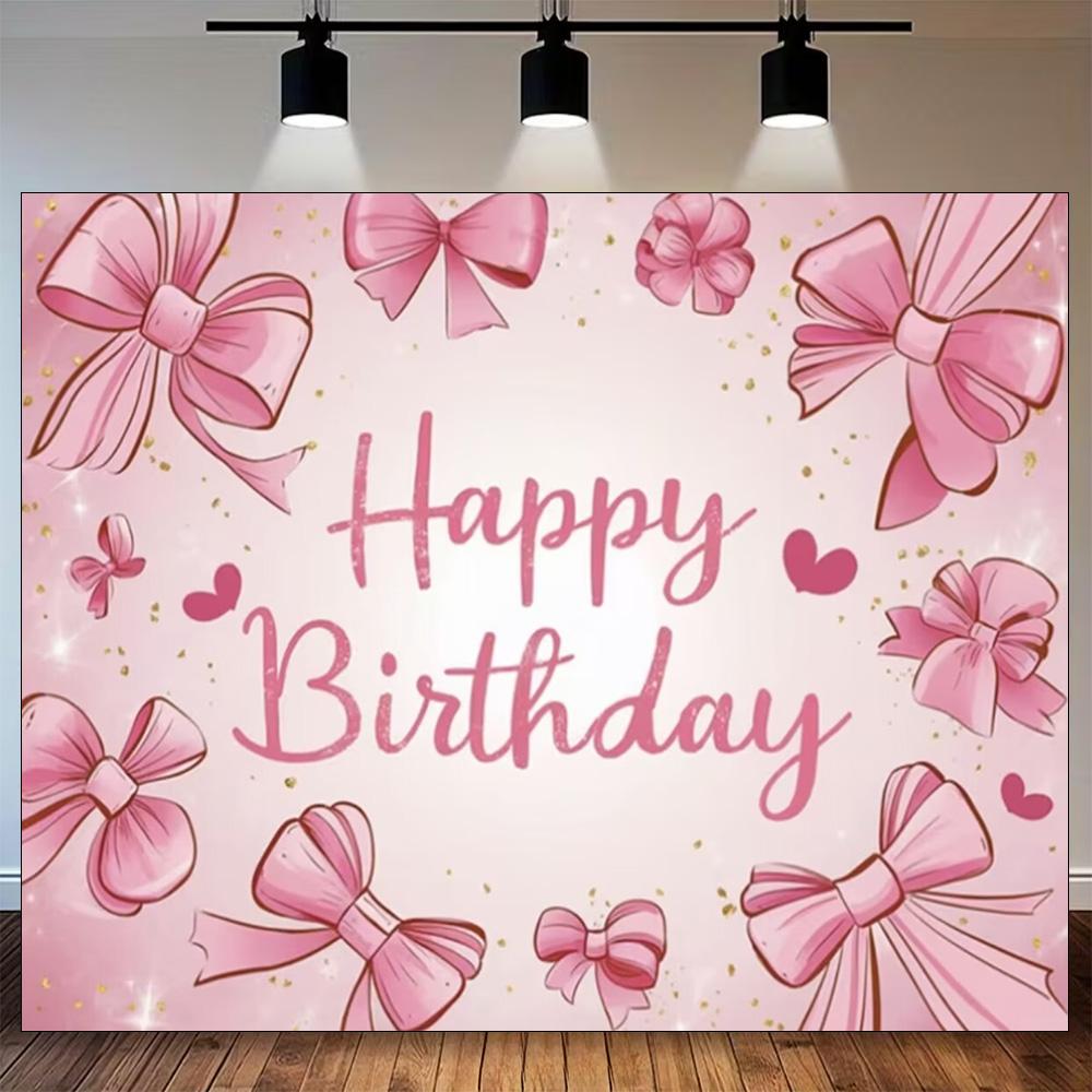 Pink Bow Tie Girls Background Birthday Party Decoration Balloon Flowers Diamond Backdrop Supplies Kids Baby Photo Props Gifts