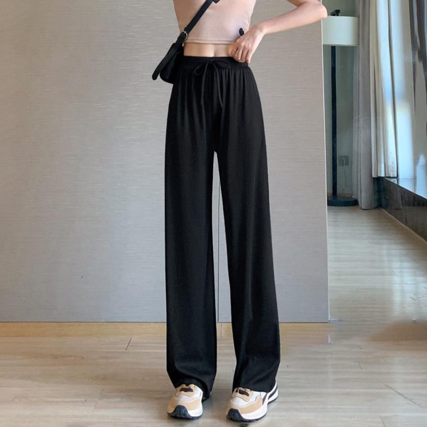 Женские брюки с высокой талией и широкими штанинами из ледяного шелка на завязках - легкие, летние повседневные брюки с защитой от комаров