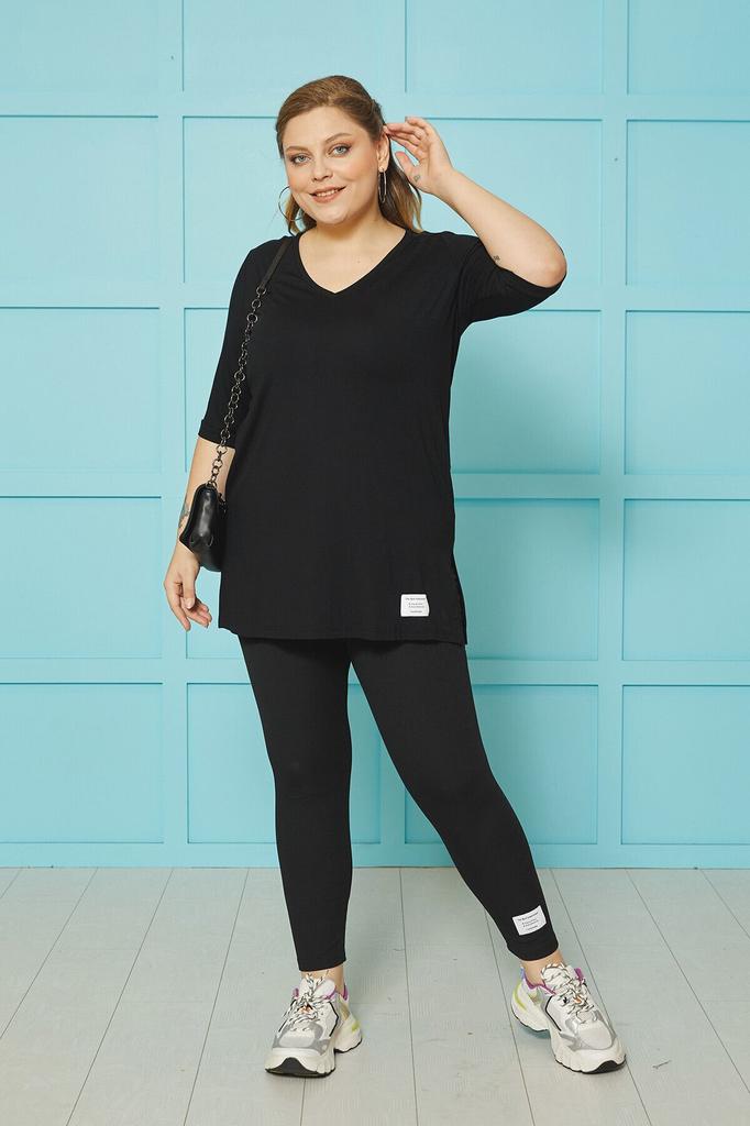 Женская стильная футболка большого размера, свободная базовая футболка с v-образным вырезом