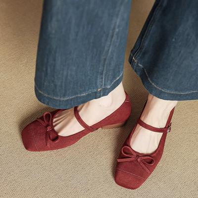 Туфли Мэри Джейн, летний темперамент, элегантный бант, мелкий вырез, внутренняя высота, вечерние туфли