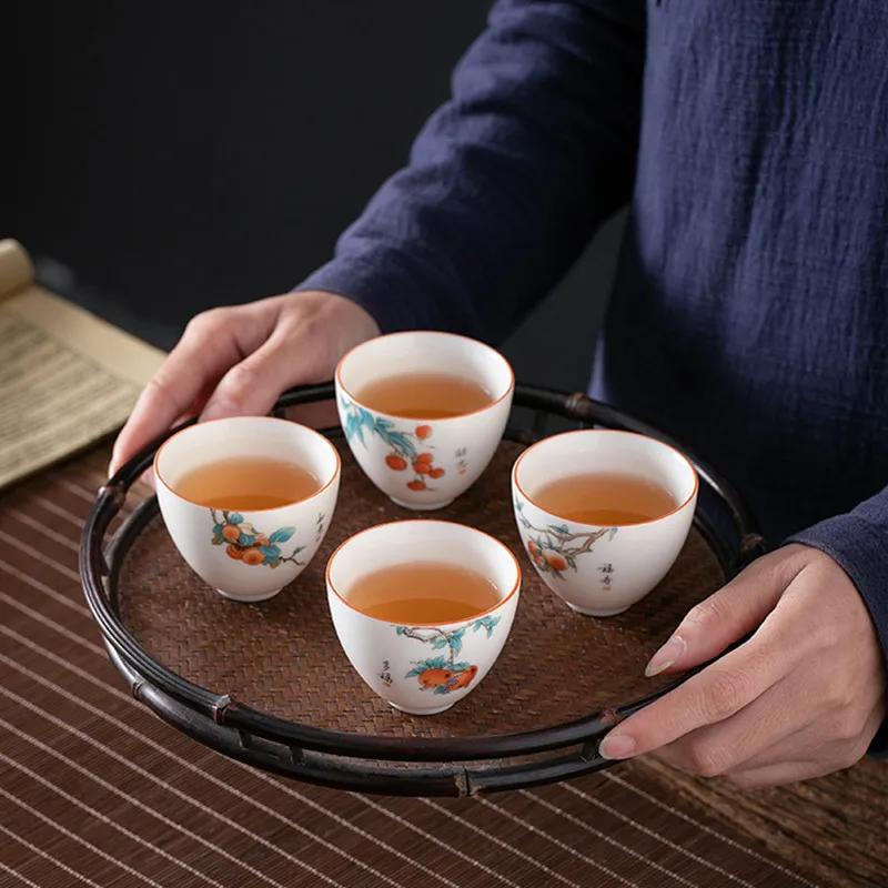 Изысканная керамическая чашка для чая, расписанная вручную, чашка для медитации, одинарная переносная дорожная чаша для чая Pu'er Master Cup, фарфоровый чайный сервиз ручной работы