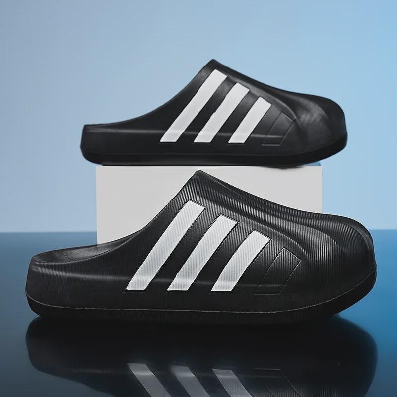 Unisex Black and White Slip-On Shell Toe Slippers with Thick and Light Soles - Campus Trend All-Match.