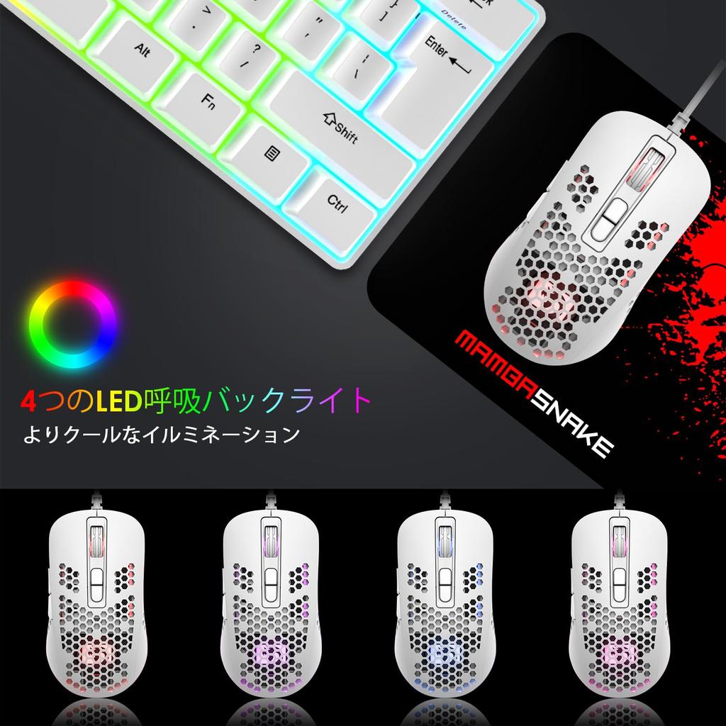 MAMBASNAKE 383 Wired Mouse with Lightweight Honeycomb 4 RGB 2400 DPI Compatible with Windows USB Optical Computer Mouse with Japanese Instruction