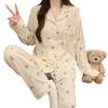 Wind Cute Bear Cardigan Pajamas Women'S Spring And Autumn Skin-Friendly And Comfortable Loungewear Long-Sleeved Set