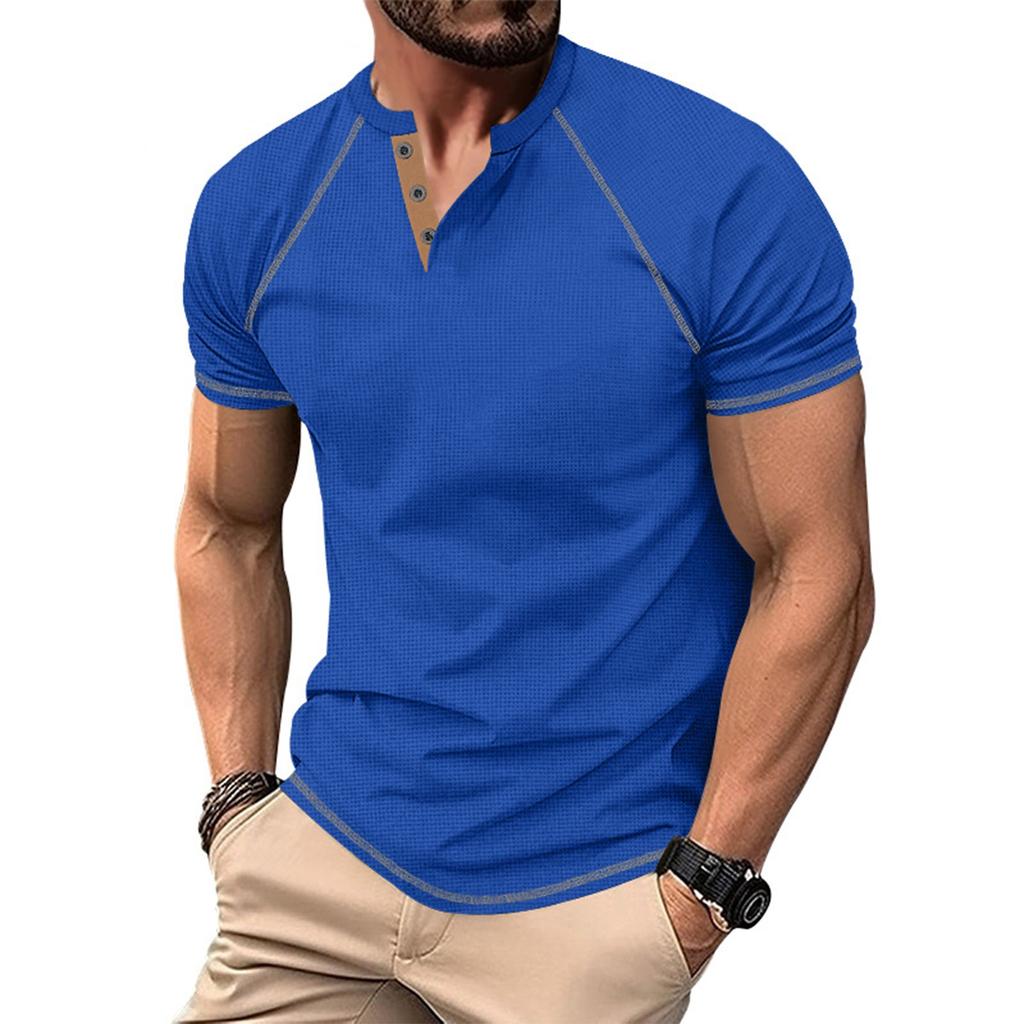 Men's Shoulder Length Short Sleeved Collar T-shirt Casual Round Neck Top
