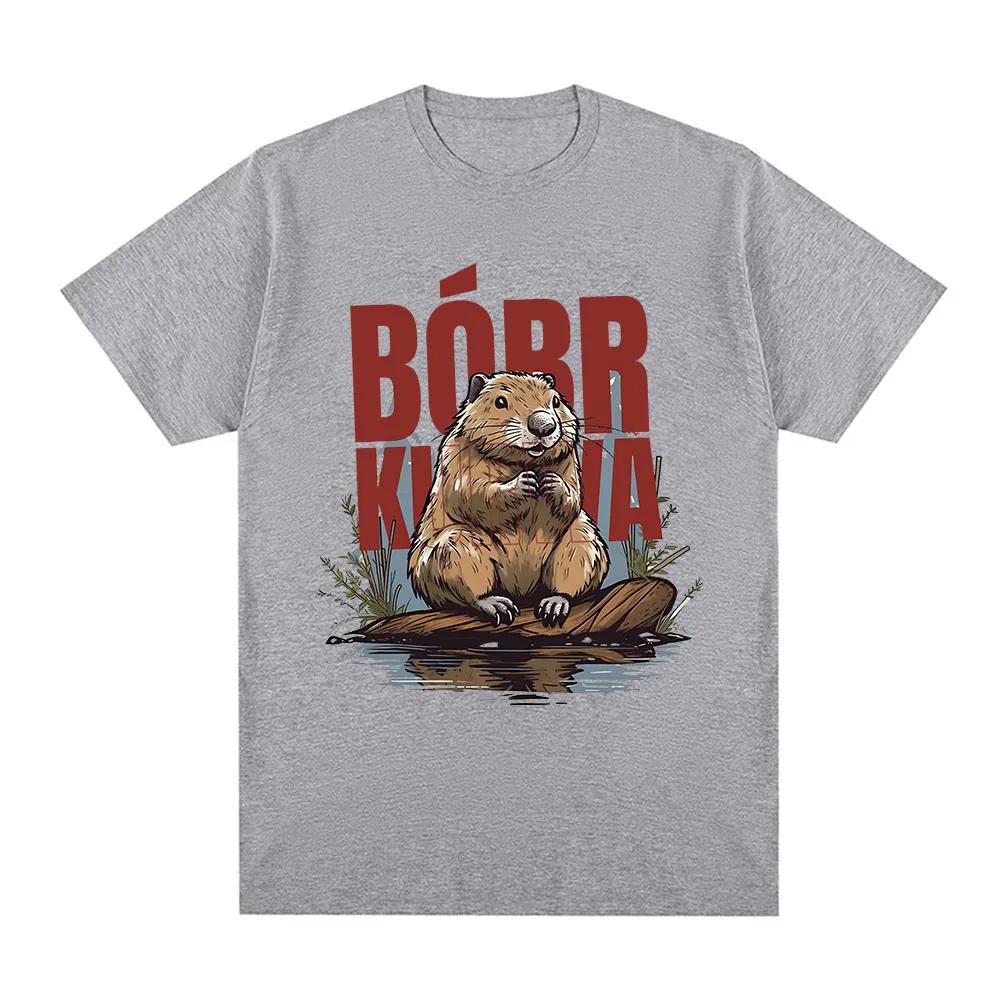 Bober Kurwa Bobr T-shirt Funny Beaver Meme Graphic T-shirt Style Women's Casual Loose Short Sleeved T-shirt Street Clothing